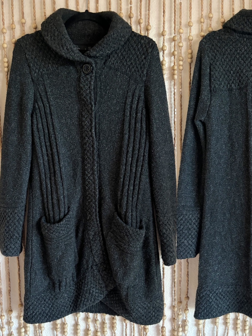 Prana Cozy Dark Gray Knit Button Down Long Sleeve Fall Winter Cardigan Sweater S